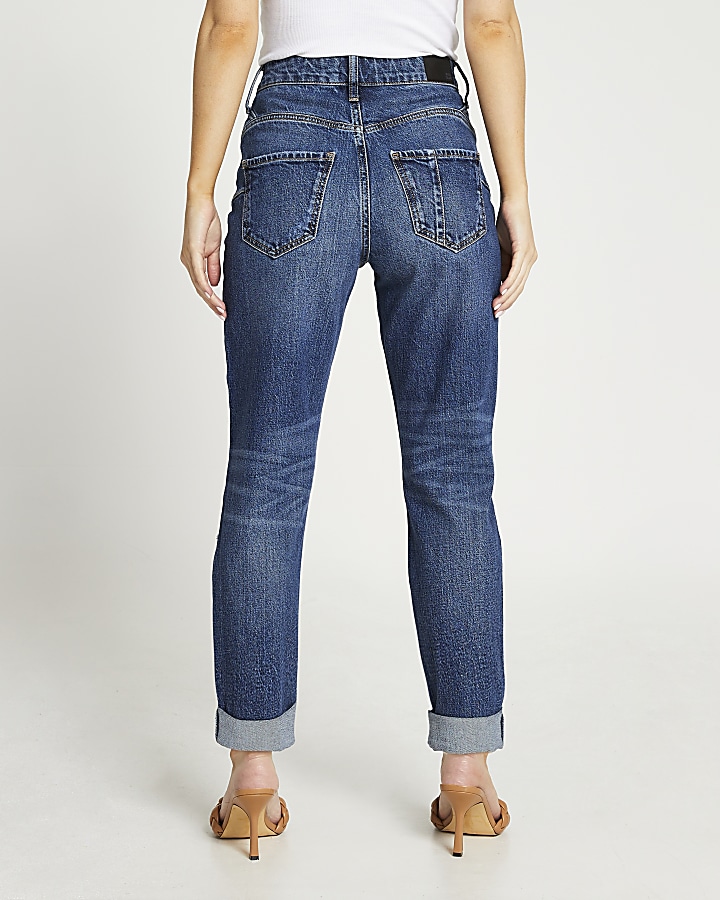 Petite blue ripped high waisted mom jeans