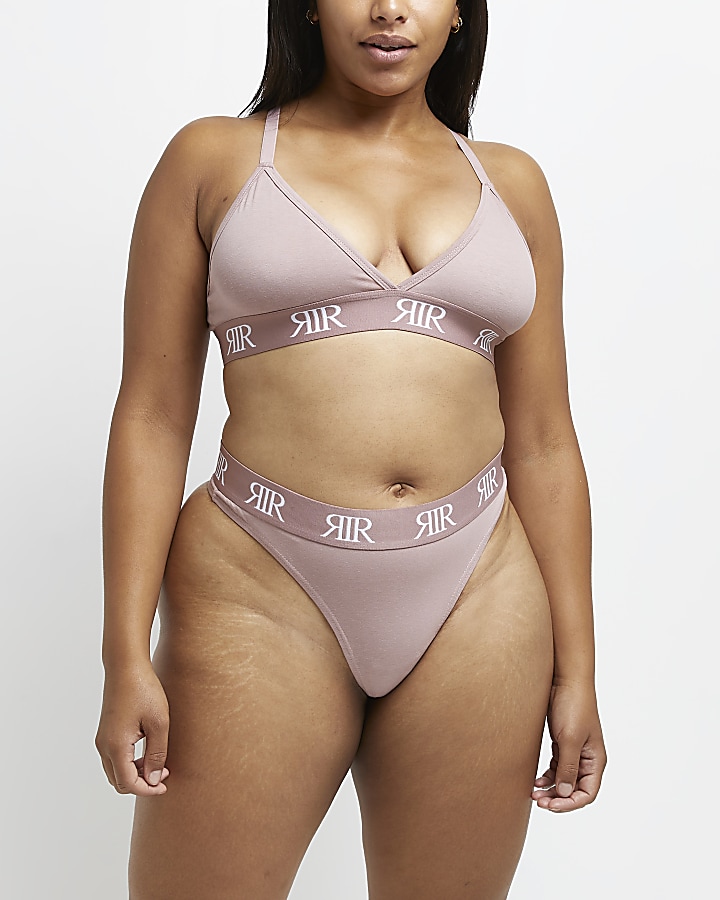 Plus pink RI branded bralette multipack