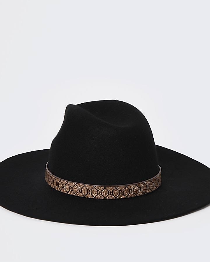 Black RI branded wide brim Fedora hat