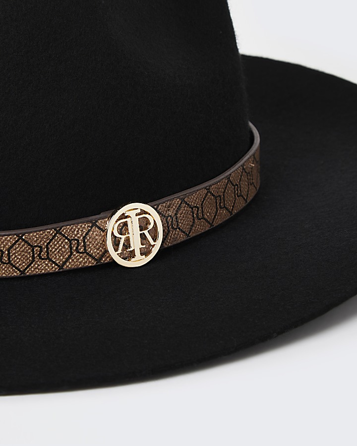Black RI branded wide brim Fedora hat