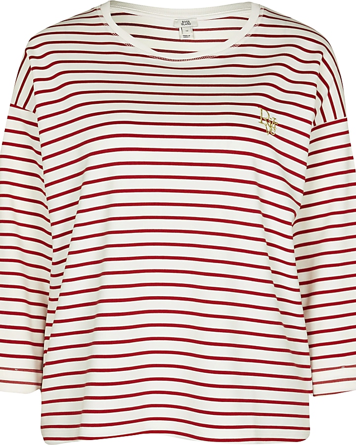 Red half sleeve stripe top
