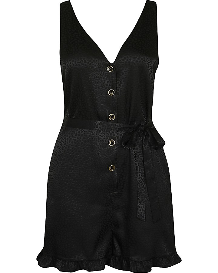 Black button up frill romper playsuit