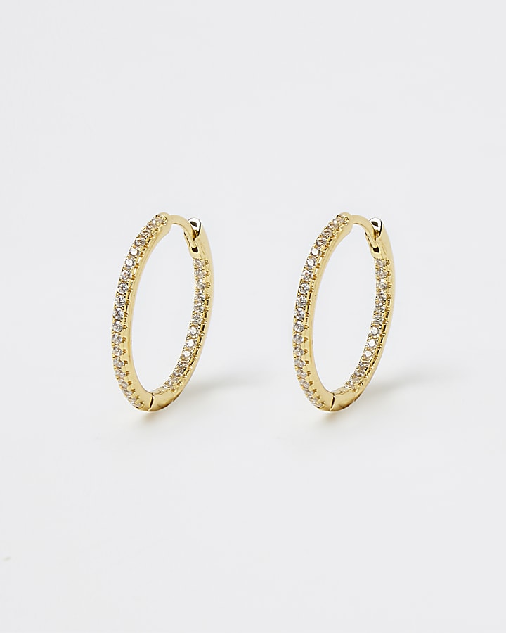 Gold plated diamante hoop earrings