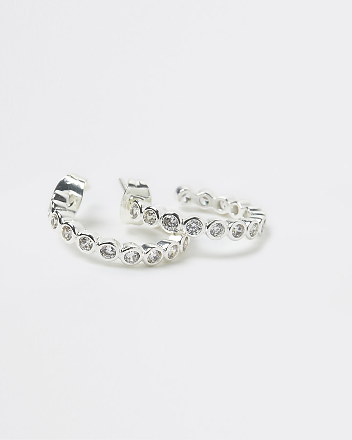 Silver plated diamante hoop earrings