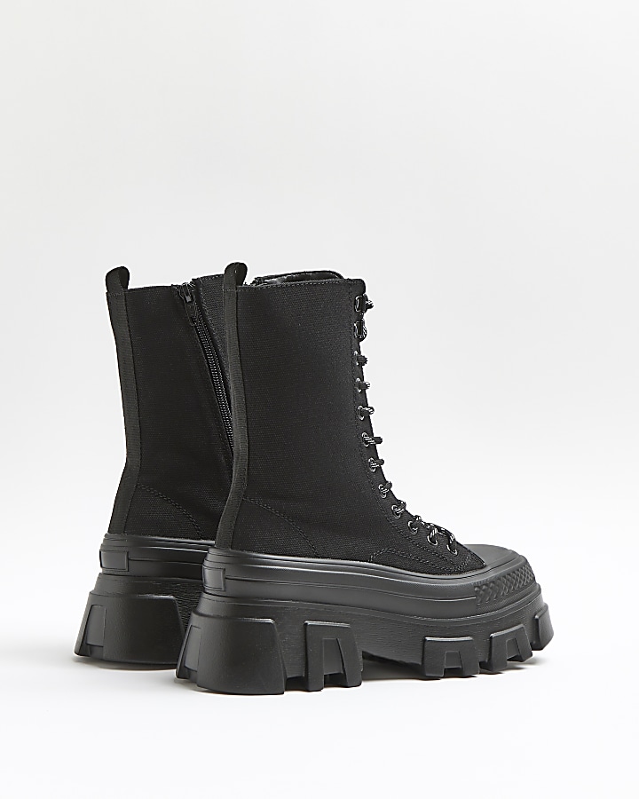 Black canvas chunky boots | River Island