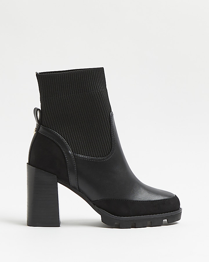 Black knitted heeled ankle boots