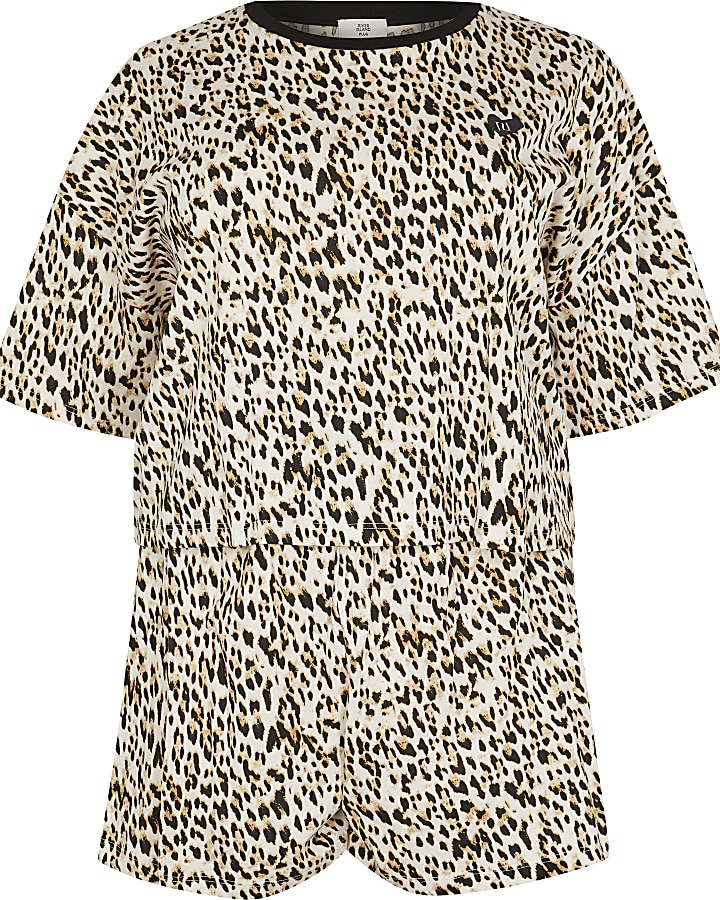Plus pink leopard print jersey pyjama set