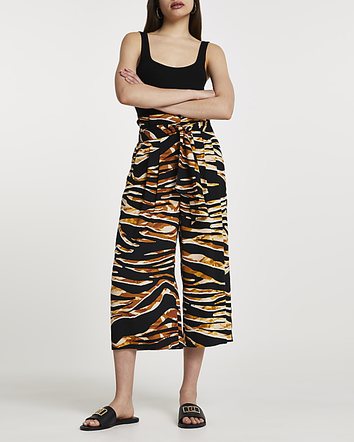 Brown animal belted culottes