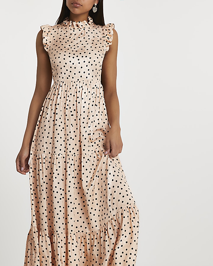 Cream polka dot maxi dress