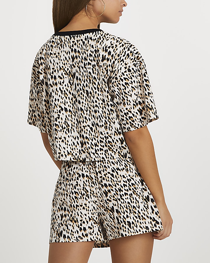 Beige leopard print jersey PJ set
