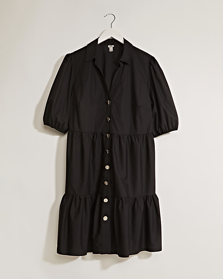 Plus black short sleeve tier shirt mini dress