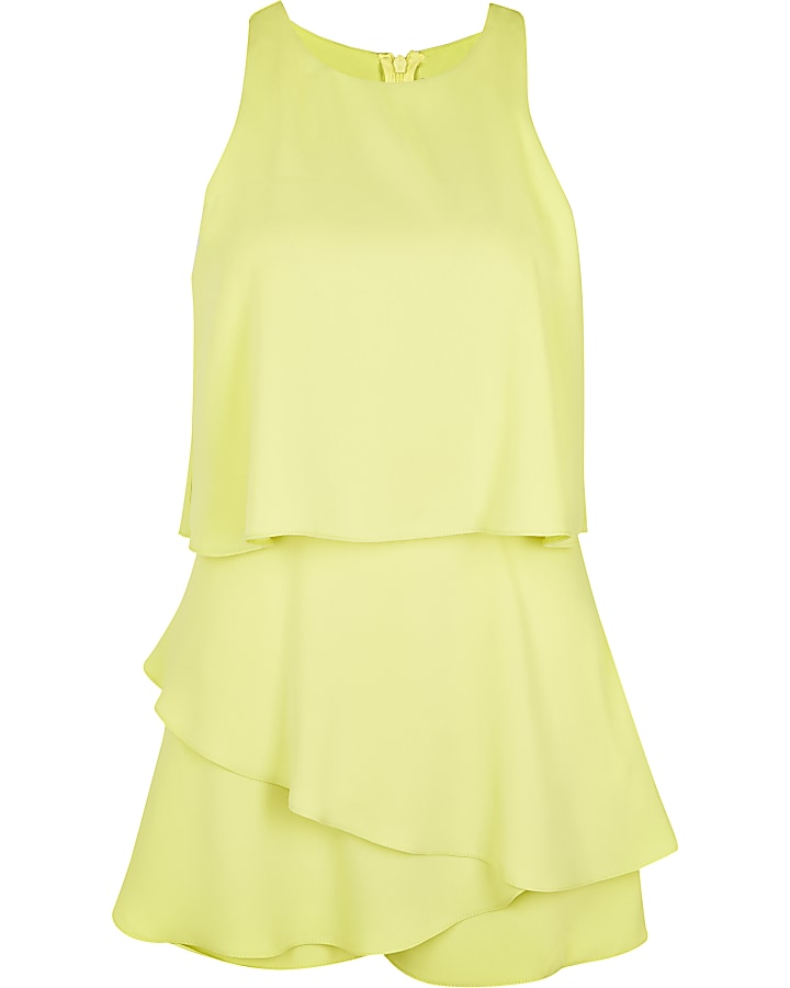Lime racer neck frill playsuit