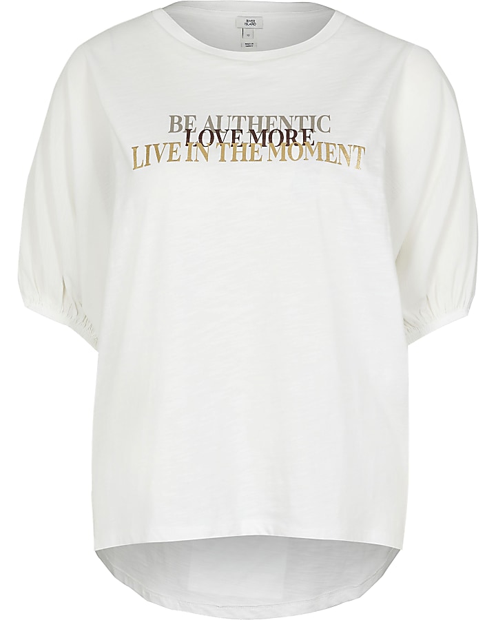 White 'Be Authentic' batwing sleeve t-shirt