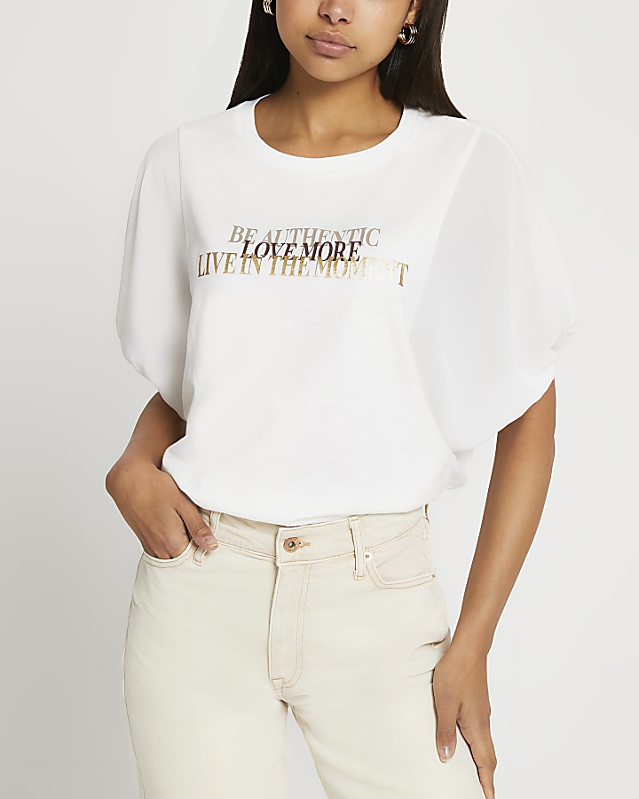 White 'Be Authentic' batwing sleeve t-shirt