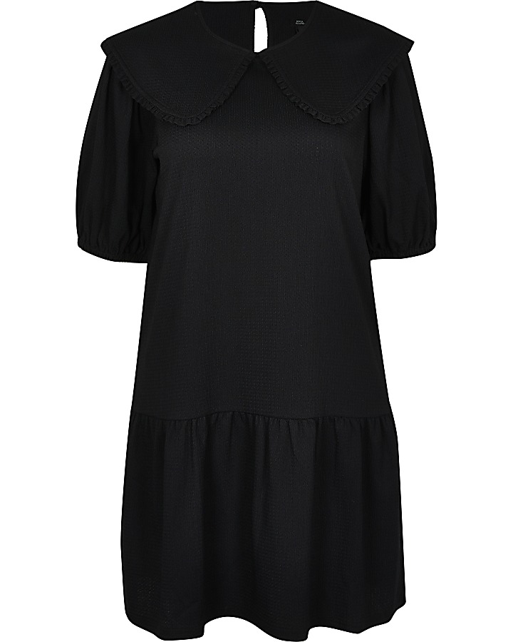 Black collared tiered mini dress