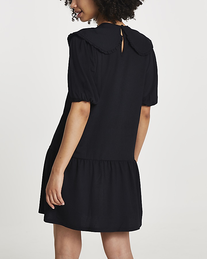 Black collared tiered mini dress