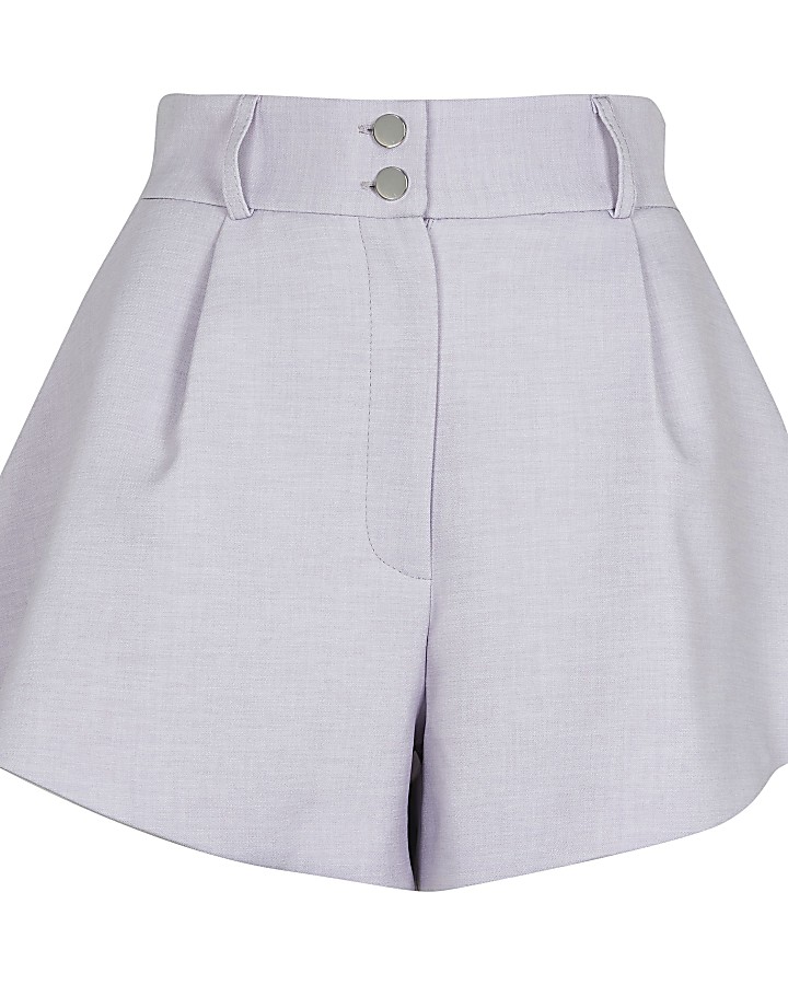 Petite purple structured double button shorts