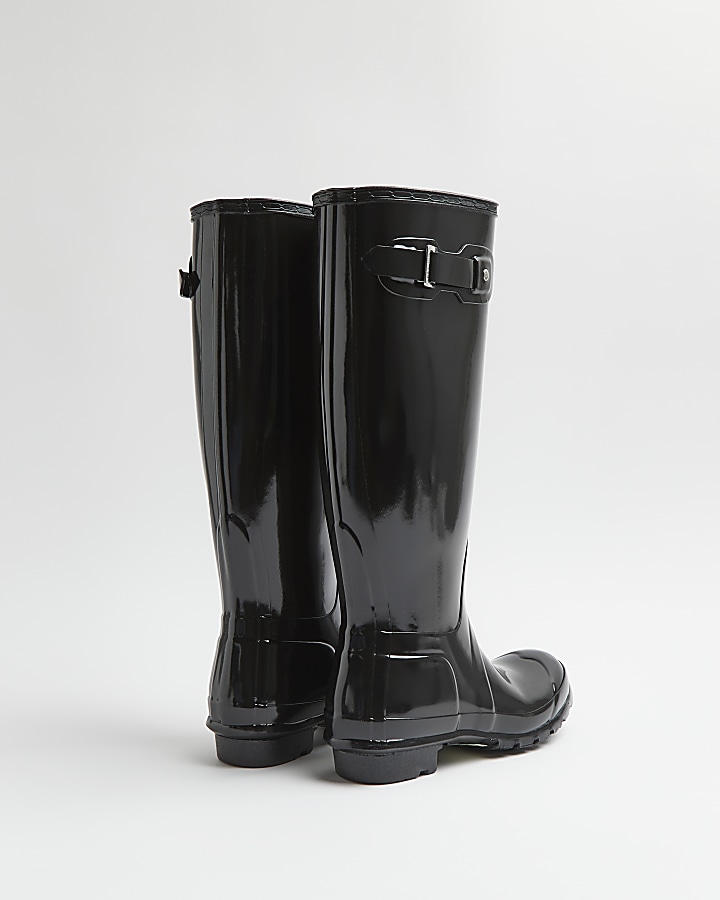 Hunter black patent wellington boots