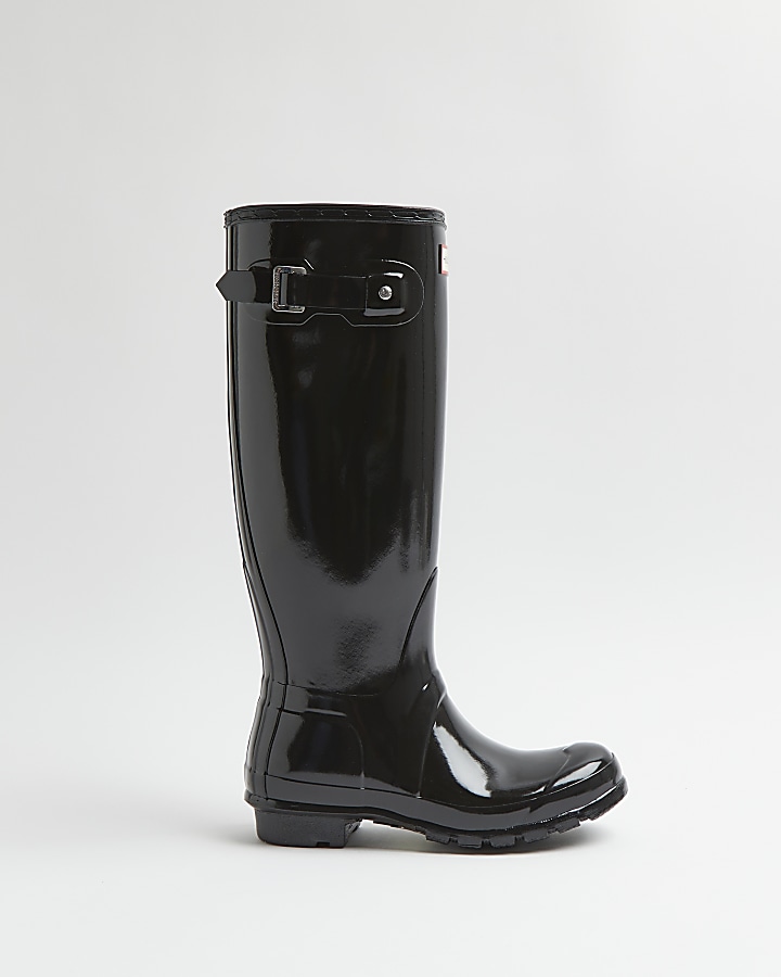 Hunter black patent wellington boots