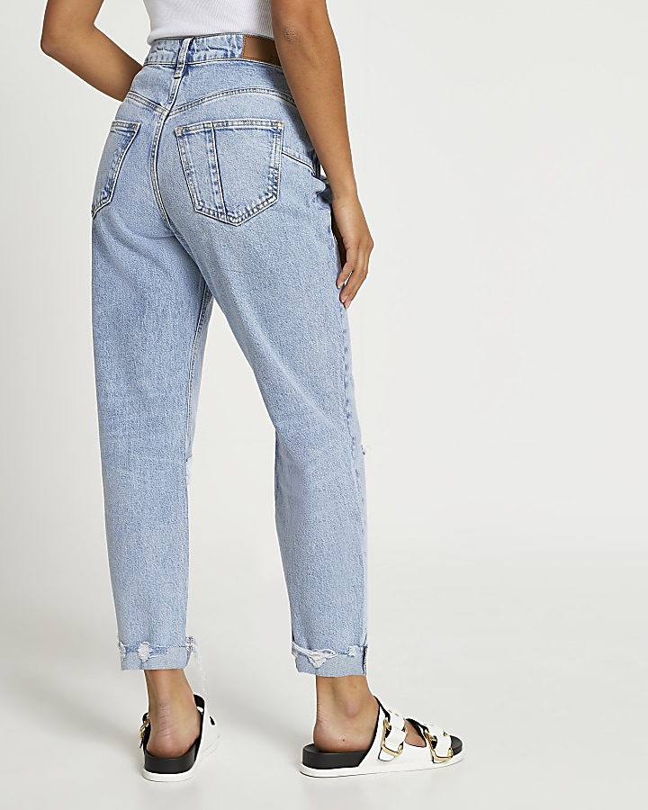 Petite blue high waisted sculpt ripped jeans