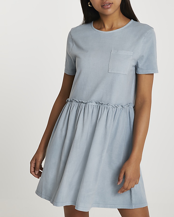 Blue short sleeve smock dress