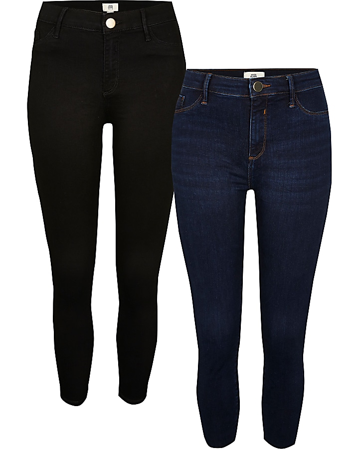 Petite Black mid rise skinny jeans multipack