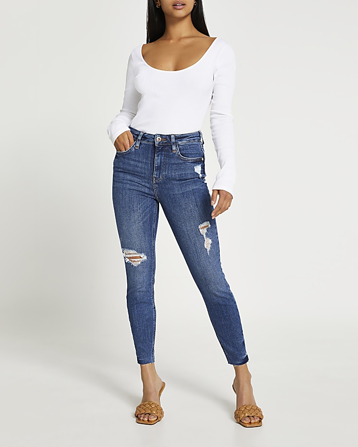 Petite blue high waisted sculpt skinny jeans