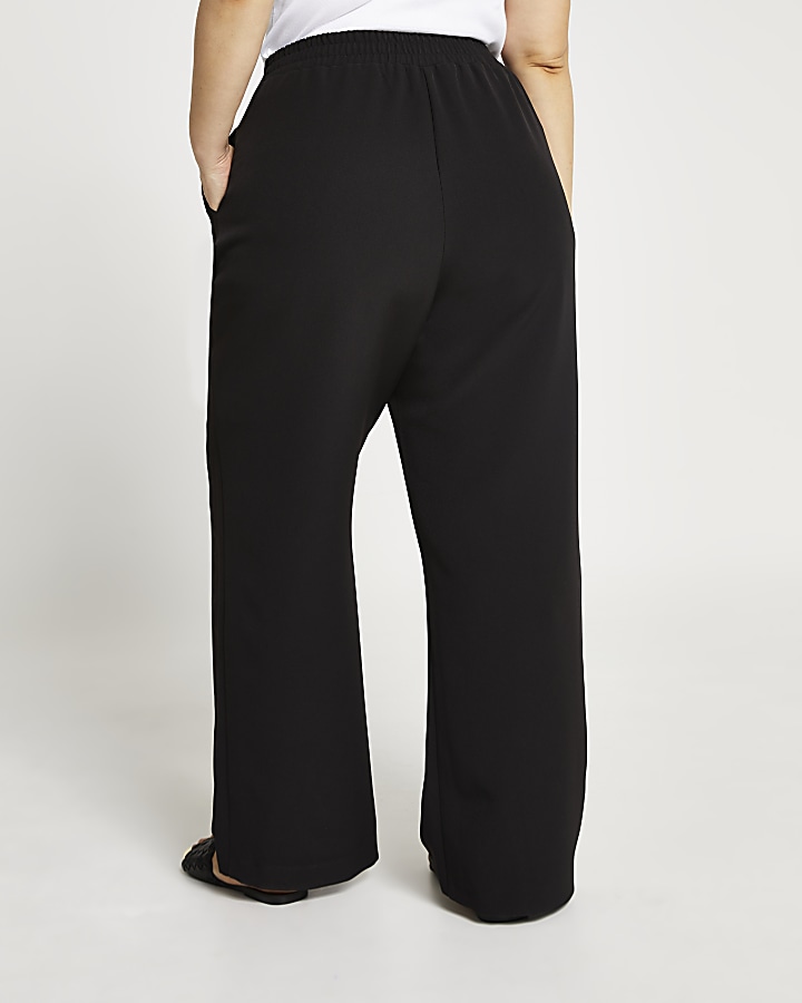 Plus black waisted wide leg trousers