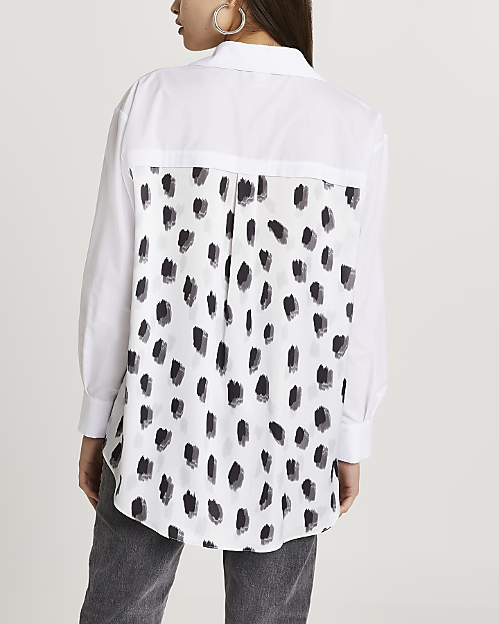 White abstract print poplin shirt