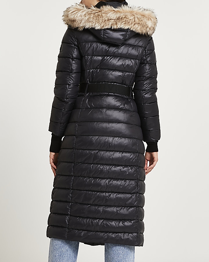 Black belted longline puffer coat