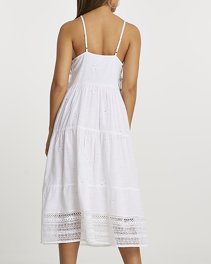White halter neck embroidered beach dress