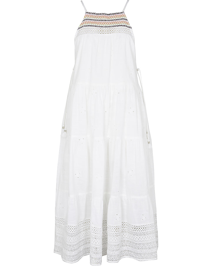 White halter neck embroidered beach dress