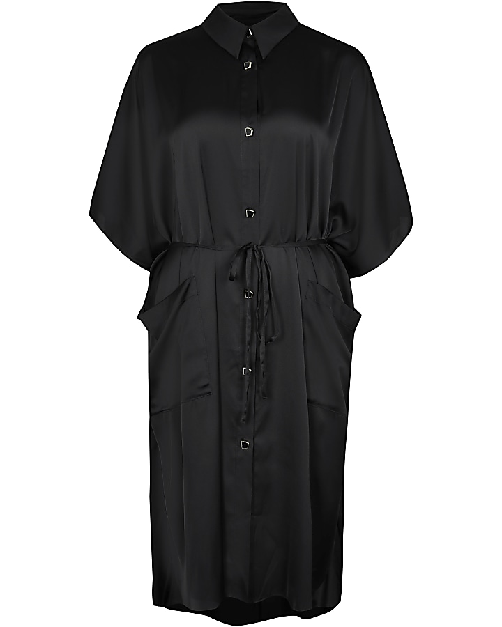 Black oversized pocket shirt dress