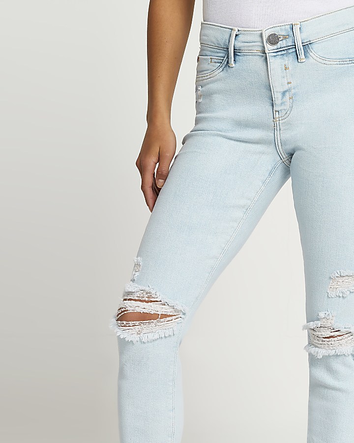Petite blue Molly ripped skinny jeans