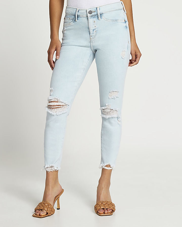 Petite blue Molly ripped skinny jeans