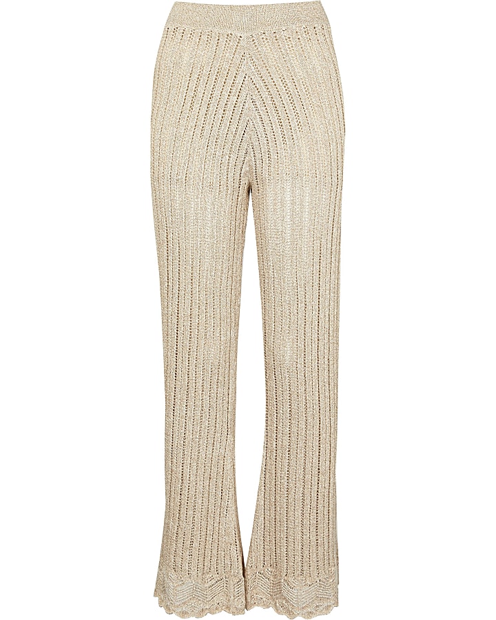 Rose gold crochet wide leg trousers