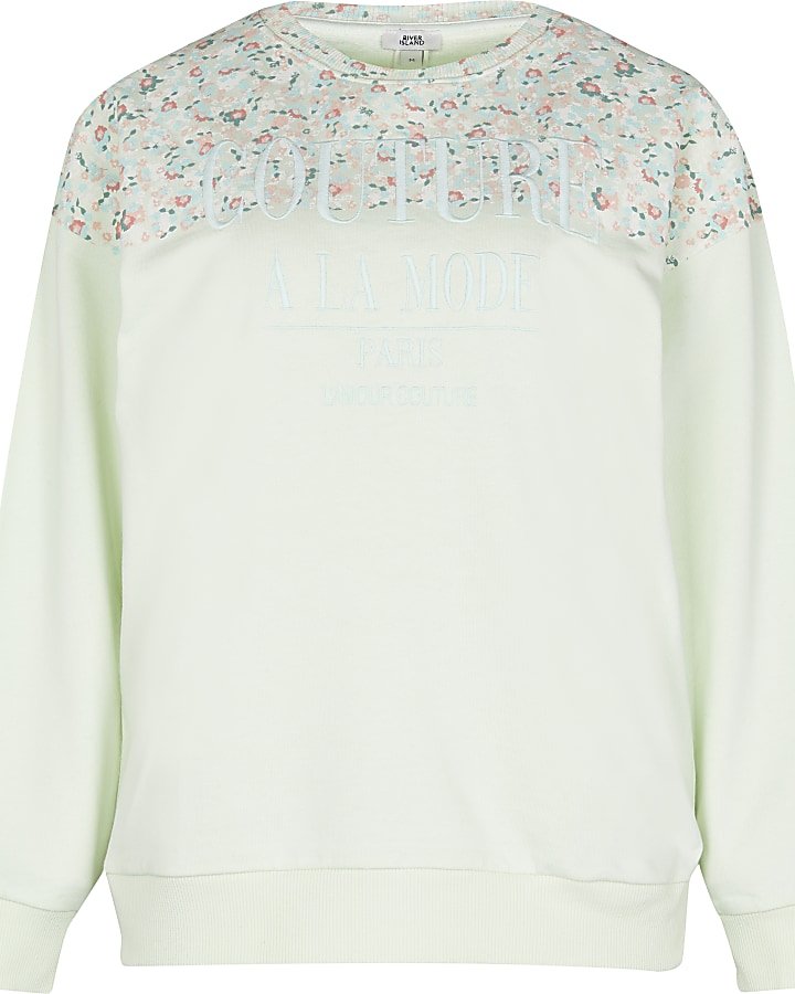 Petite green RI couture floral sweatshirt
