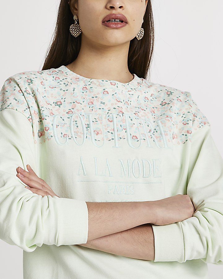 Petite green RI couture floral sweatshirt