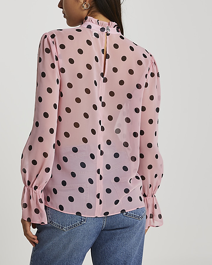 Pink spot high neck blouse
