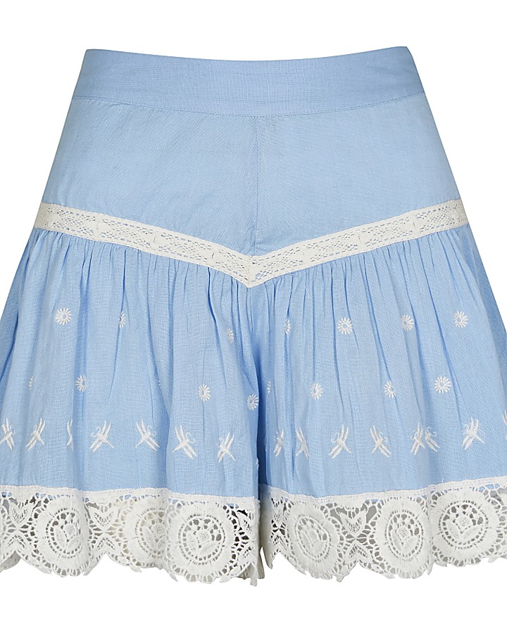 Blue mini embroidered shorts