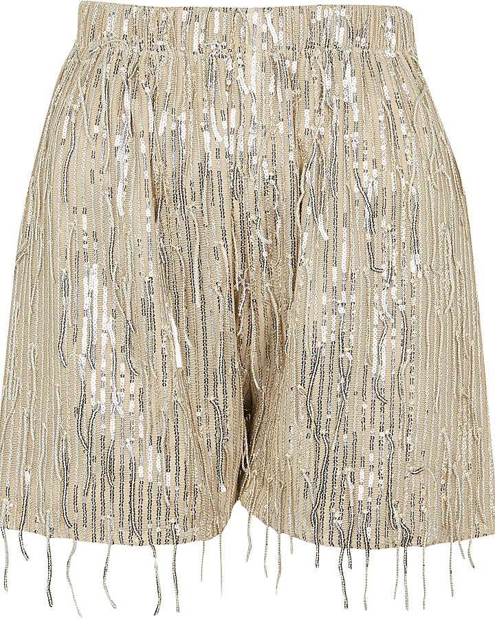 Silver sequin tassel shorts