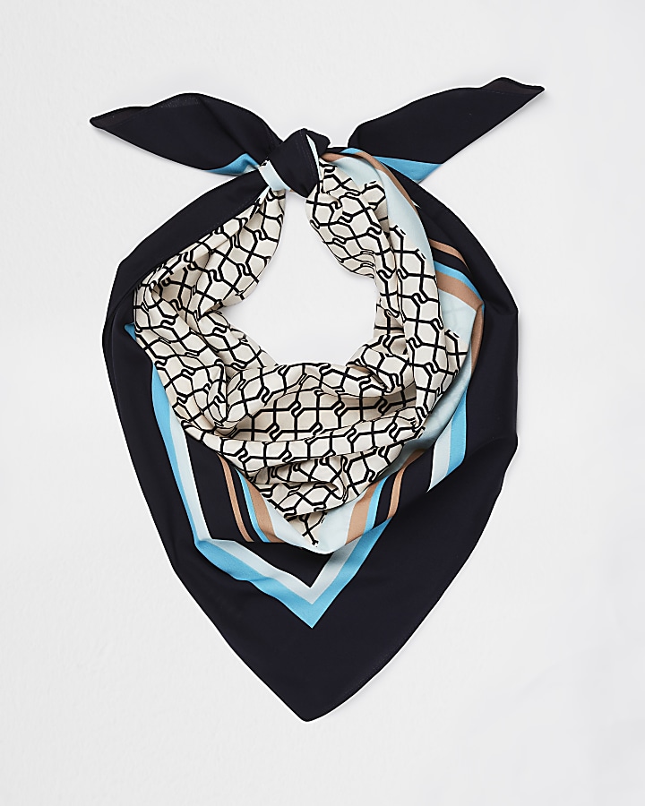 Blue trellis logo border scarf