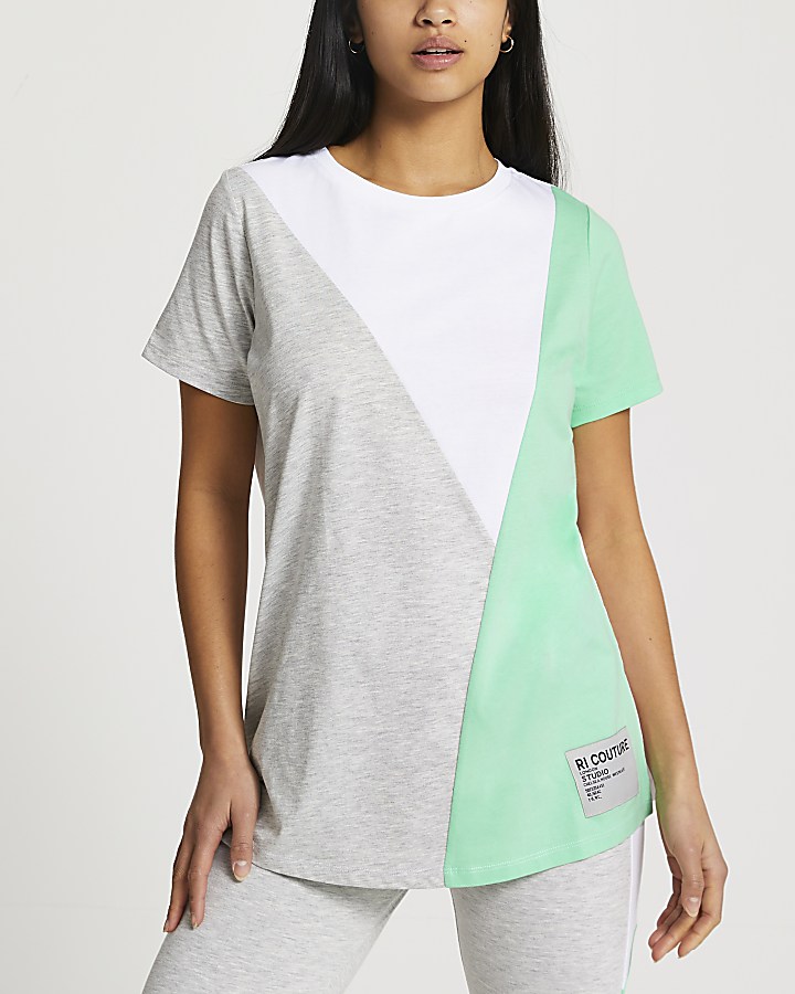 Petite grey diagonal blocked t-shirt
