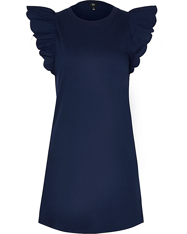 Petite navy scallop edge sleeveless dress