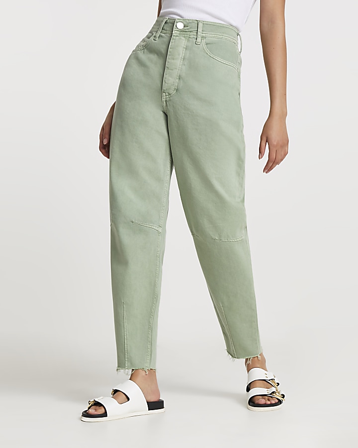 Green high waisted tapered jean