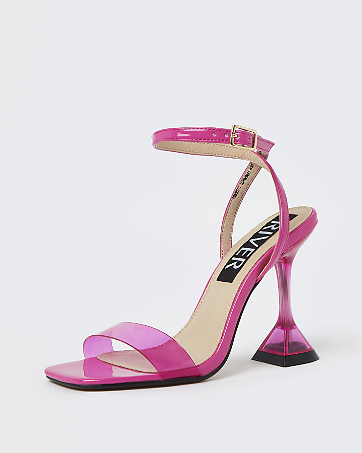 Pink perspex heeled mules