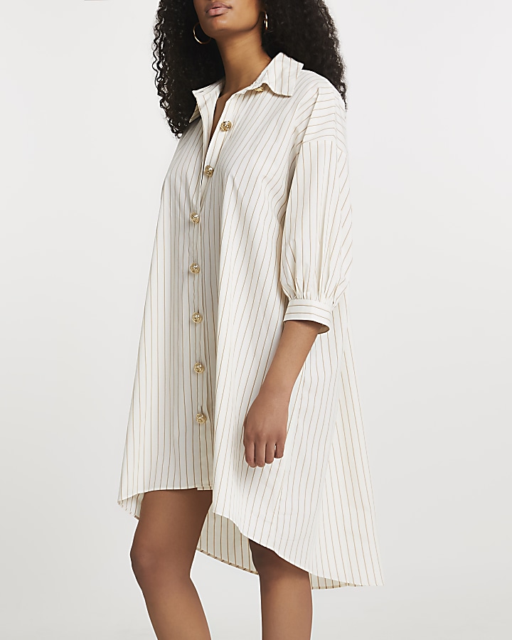White stripe oversized mini shirt dress