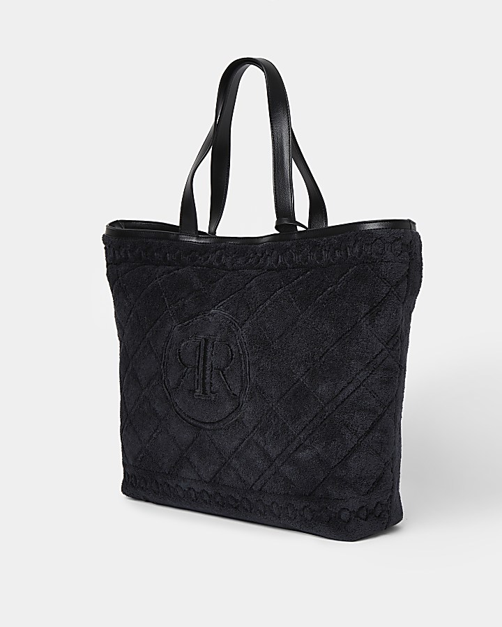 Black towelling detail shopper bag
