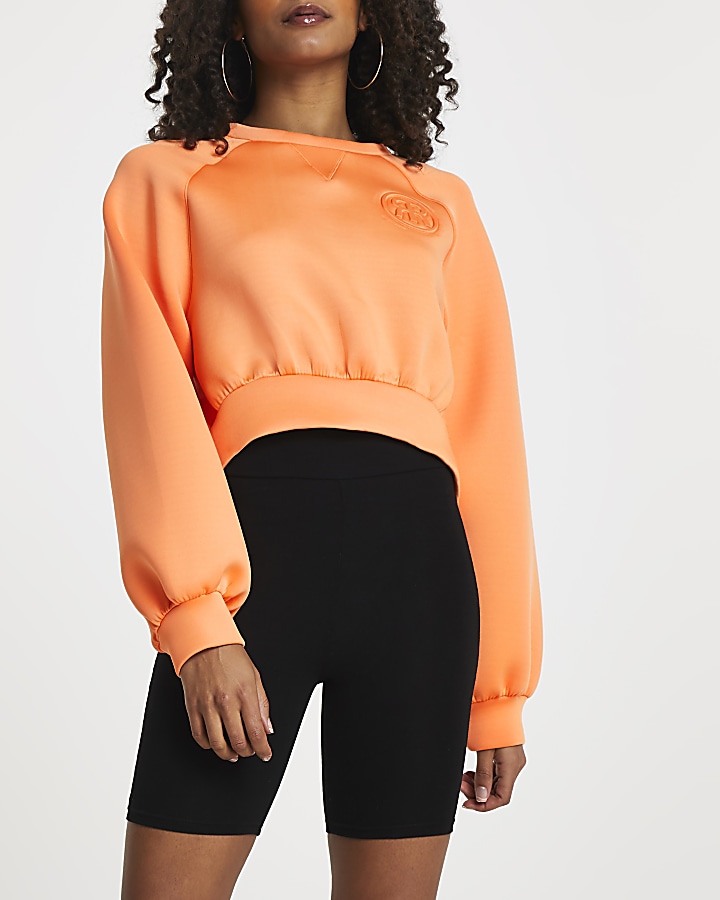 Orange 'RR' cropped scuba sweatshirt