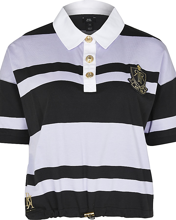 Navy short sleeve striped rugby t-shirt
